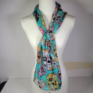 Day Of The Dead Sugar Skull Pattern Turquoise Scarf Wrap